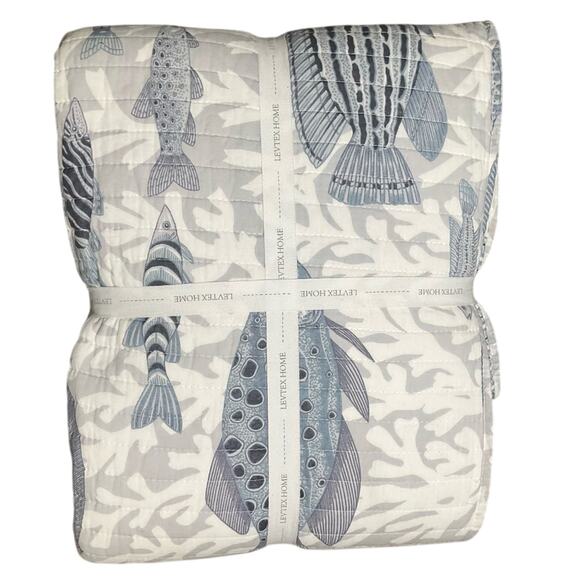 Levtex Blue and Gray Fish Quilt Set Twin NEW - Picture 2 of 7